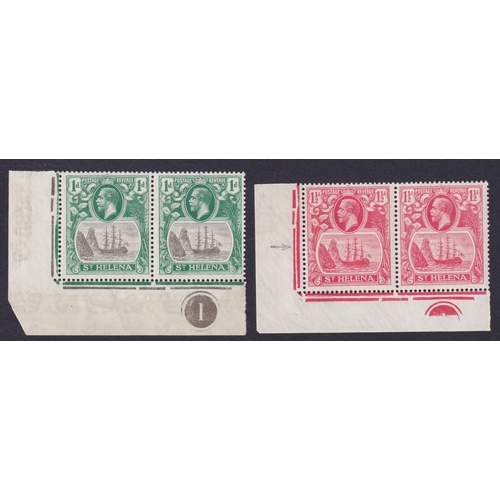 1150 - 1922 1d grey and green in mint corner marginal pair with plate number, matched with 1½d rose-red pai... 