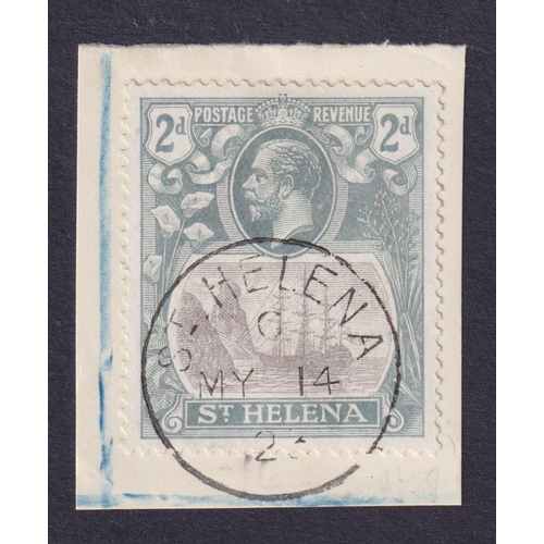 1153 - 1922 2d grey and slate on piece tied St. Helena cds, with the ‘Torn flag’ variety, Cat £375, SG 100b