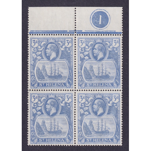 1154 - 1922 3d bright blue in upper marginal Plate 1 block of 4 u/m, the lower left stamp with ‘Broken main... 