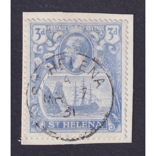 1155 - 1922 3d bright blue fine used on piece tied St. Helena cds, showing the ‘Torn flag’ variety, Cat £20... 