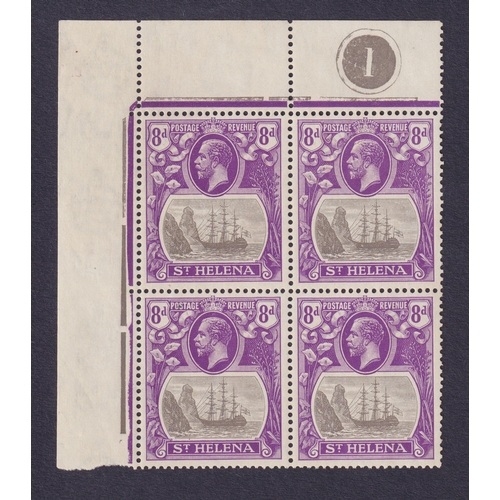 1160 - 1922 8d grey and slate in upper right corner marginal Plate 1 block of 4 u/m, the lower left stamp w... 