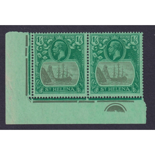 1162 - 1922 1/6d grey and green in lower left corner marginal pair with plate number u/m, the lower left st... 