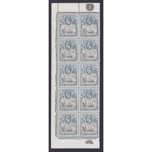 1143 - 1922 2d grey and slate in marginal Plate 1 block of 10 (left side of sheet with plate number top and... 