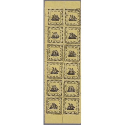 585 - 1862 Typeset Ship 2c yellow in yellow, second setting, sixth printing, in unused sheet marginal bloc... 