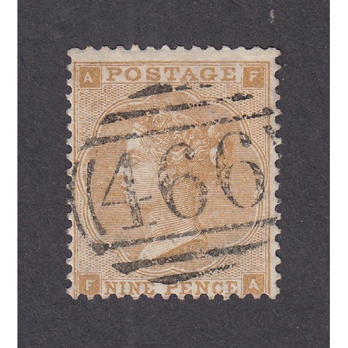 840 - 1862 Emblems 9d bistre fine used with neat ‘466’ cancel of Liverpool, Cat £575, SG86