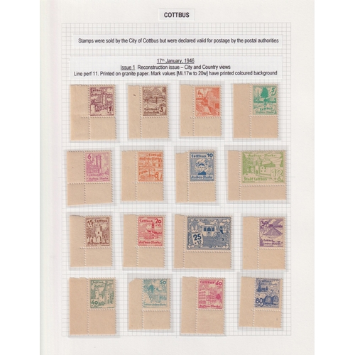 720 - 1946 Cottbus collection written up on pages, 36 stamps, incl set to 5r.