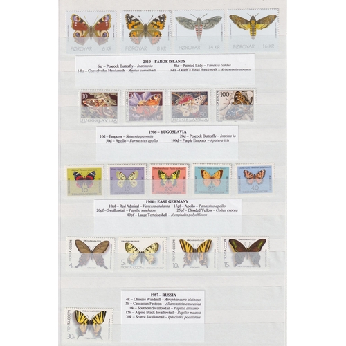 395 - Mint collection in 3 stock books with Navy, Flags, Butterflies and Moths etc, an attractive all worl... 