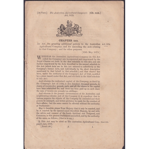 552 - 1873 ‘The Australian Agricultural Company’s Act’ original document which served to amalgamate the va... 