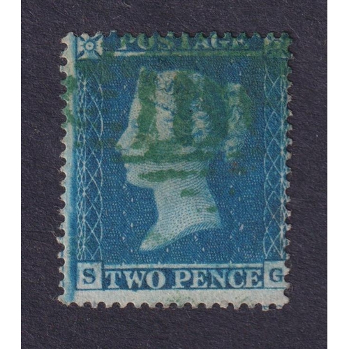 834 - 1855 Large Crown p16 2d blue pl 5 SG used with green cancel. Scarce (particularly so on this difficu... 