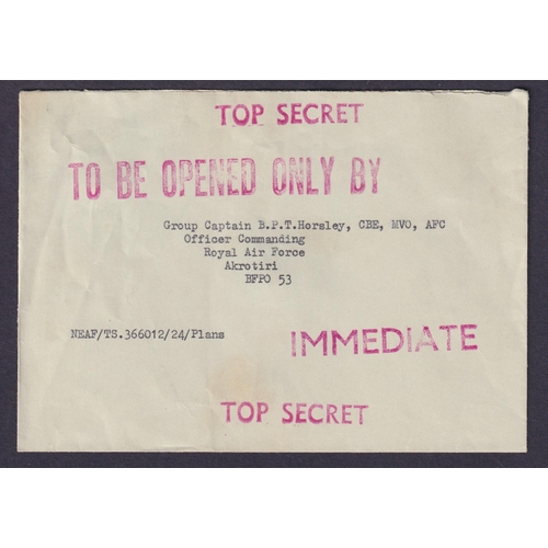 773 - 1964 official cover to the Officer commanding RAF, Akrotiri, Cyprus, h/stamped ‘Top Secret’, ‘To be ... 