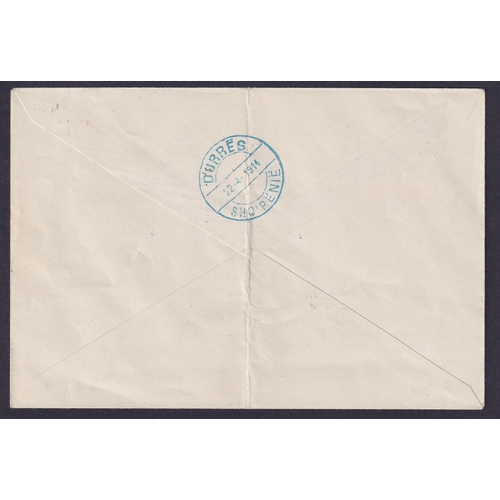 536 - 1914 10p and 25pa surcharges on cover bearing 2 boxed ‘Commission Provisoire Korce’ Eagle h/stamps i... 