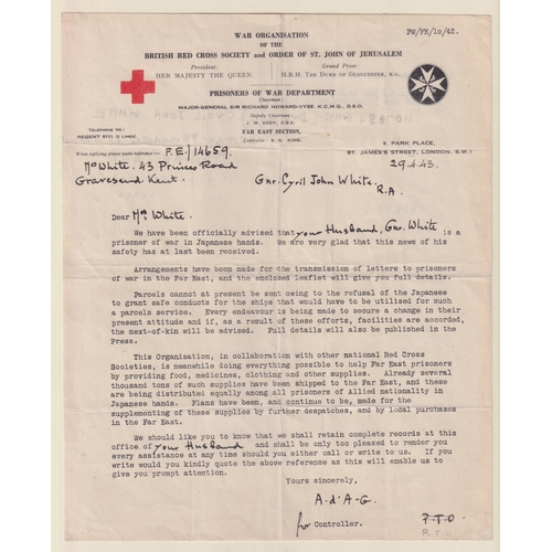 771 - Collection of Japanese Prisoner of War covers, letters and ephemera, all concerning Gunner White. Th... 