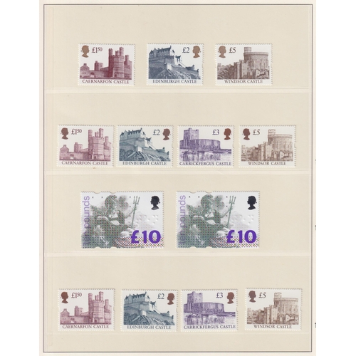 934 - 1986/98 u/m high values on pages with Machins, 2x £10 and 5 different sets of Windsor Castle