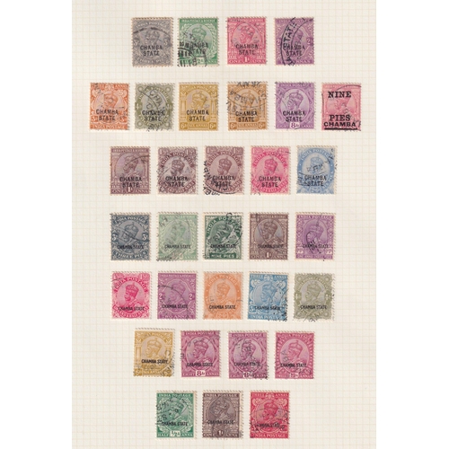 971 - Chamba - 1887/1942 used collection on pages with 1887 incl 2a.6p and 1r slate, 1903 to 1r, 1927 to 1... 