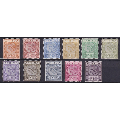 1132 - South Africa 1894 x11 De La Rue, Minerva Head 2½d ‘AFRICA’ perforated colour trial stamp Essay’s on ... 