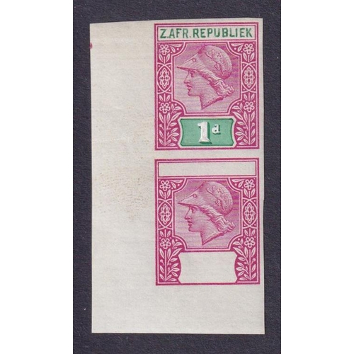 1133 - South Africa 1894 De La Rue, Minerva Head 1d ‘Z AFR REPUBLIEK’ hand painted proposal stamp in corner... 