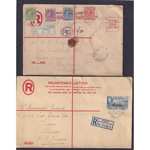 632 - A pair of pre-printed Registered covers, includes 1916 cover to England affixed by KGV ½d, 1d, 2d, 2... 