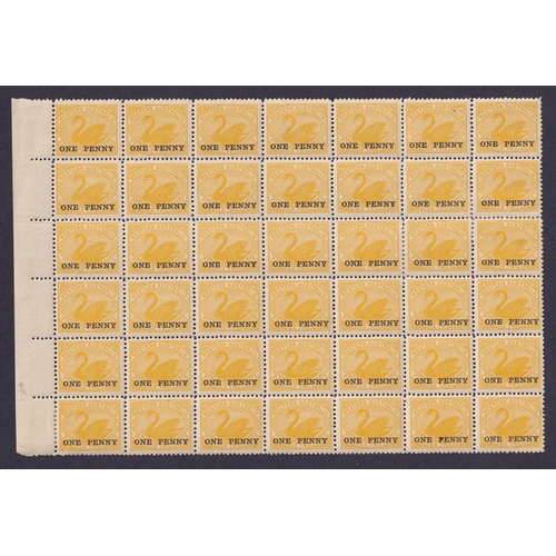 559 - Western Australia – 1912 SG172 1d on 2d yellow, fine marginal mint block of x42, Cat £160+