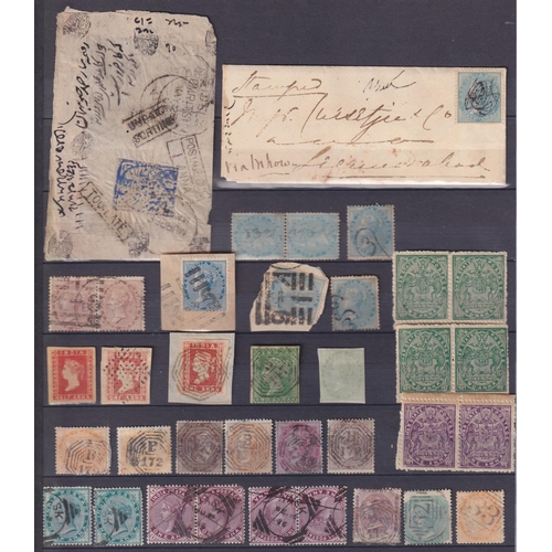 968 - A small collection of Indian QV stamps and covers on x2 album pages, including stamps used aboard in... 