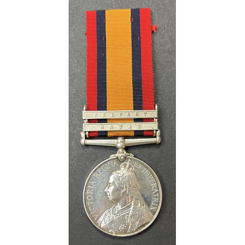 146 - UK 1899 Queen’s South Africa Medal, 2 bars Belfast & Natal, awarded to 6154 PTE. F.H. TAYLOR. DEVON ... 