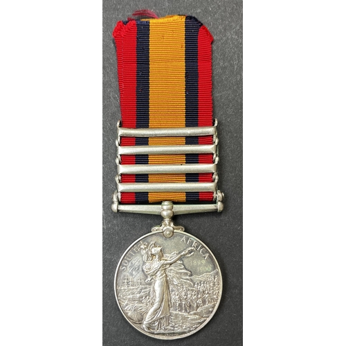 117 - UK 1899 Queen’s South Africa Medal, 4 bars Belfast, Orange Free State, Defence of Ladysmith, Elandsl... 