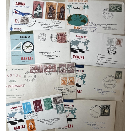 377 - A collection of x100+ Qantas Airways 1st Flight illustrated FDCs from the 1950s to 1980s, including ... 