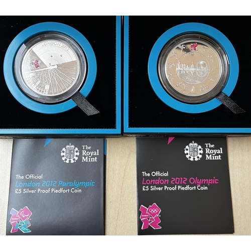 70 - UK 2012 Paralympics boxed £5 silver Proof Piedfort coin and 2012 Olympics boxed £5 silver Proof Pied... 