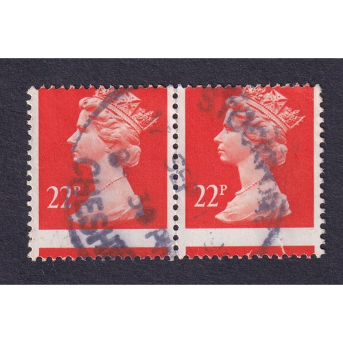 960 - 1990 SGX917var 22p fine used pair showing major mis-perf error, with stamp shifted up.