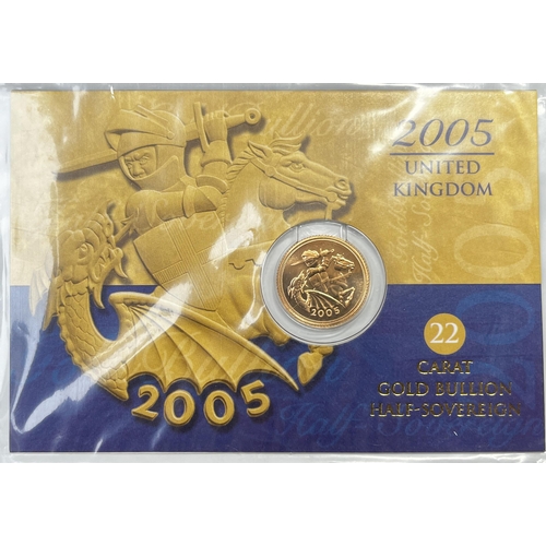 45 - UK 2005 gold half Sovereign encapsulated on RM card