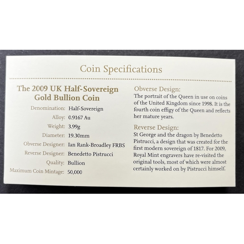 48 - UK 2009 gold half Sovereign, encapsulated on RM card with CofA