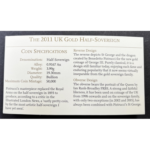 38 - UK 2011 gold half Sovereign, encapsulated on RM card with CofA