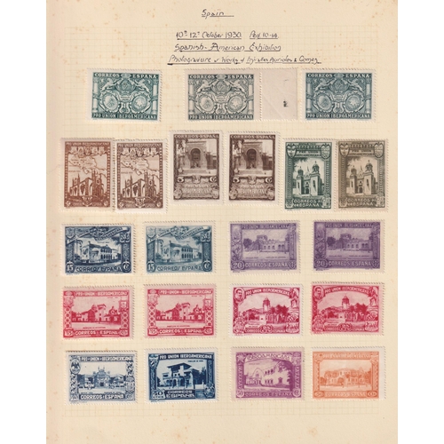 1141 - A specialised study on x4 album pages of the 1930 Spanish American Exhibition stamps, including impe... 