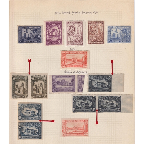 1141 - A specialised study on x4 album pages of the 1930 Spanish American Exhibition stamps, including impe... 