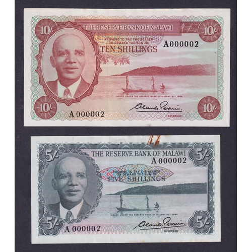 2 - Malawi 1964 set of x4 uncirculated Reserve Bank of Malawi banknotes 5/- (paper clip mark), 10/-, £1,... 