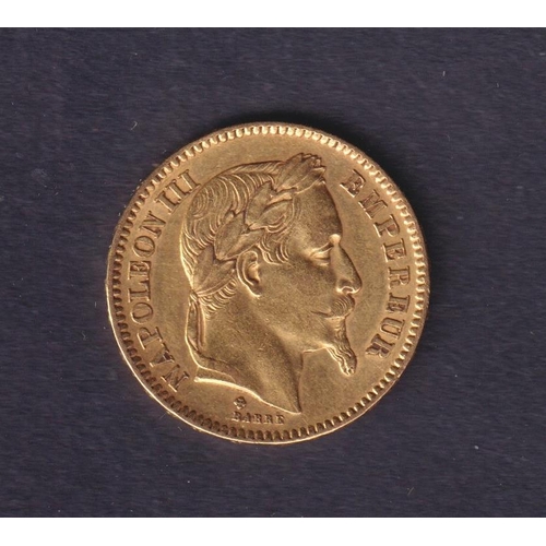 18 - France 1865 gold 20Fr coin in good condition