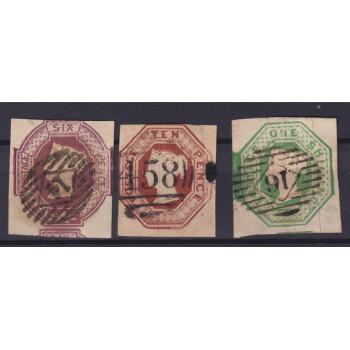 823 - 1847 embossed 6d 1/- set of 3 G/U, mixed condition