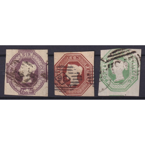 824 - 1847 embossed 6d 1/- set of 3 GU, mixed condition