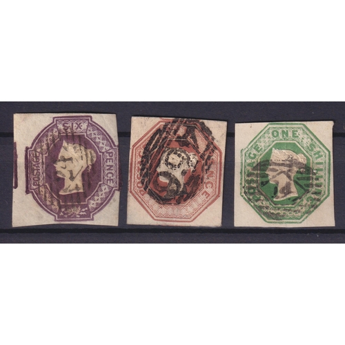 825 - 1847 embossed 6d 1/- set of 3 GU, mixed condition