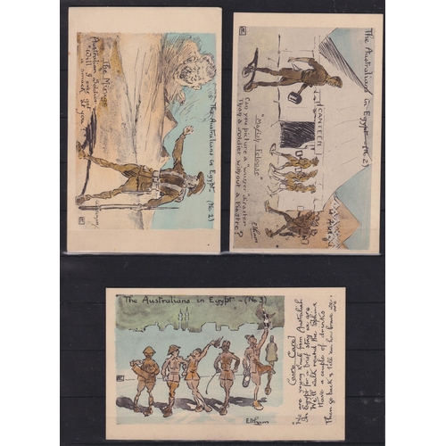 553 - A set of x6 WWI Comic postcards, depicting Australian servicemen in Egypt, in good condition a scarc... 