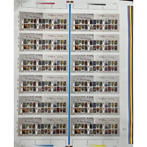 942 - A collection of x6 Roya Mint un-cut press sheets, including Kew Gardens and James Bond, face £460+