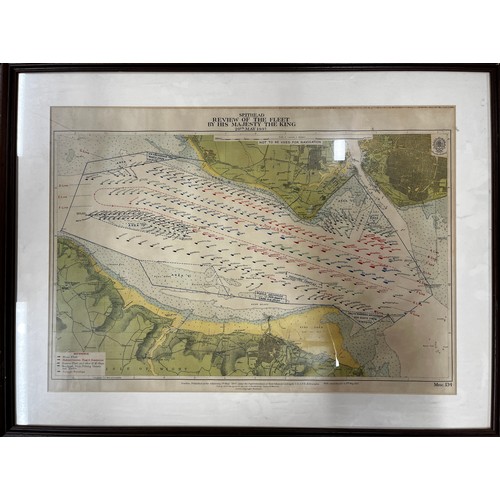 413 - A framed coloured map of ‘Review of the Fleet by his Majesty The King’ 20th May 1937, depicting wher... 