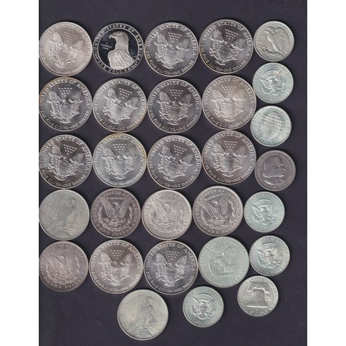 5 - A collection of USA silver 19th & 20th Century coins, including x21 silver $1 coins from 1878 to 199... 