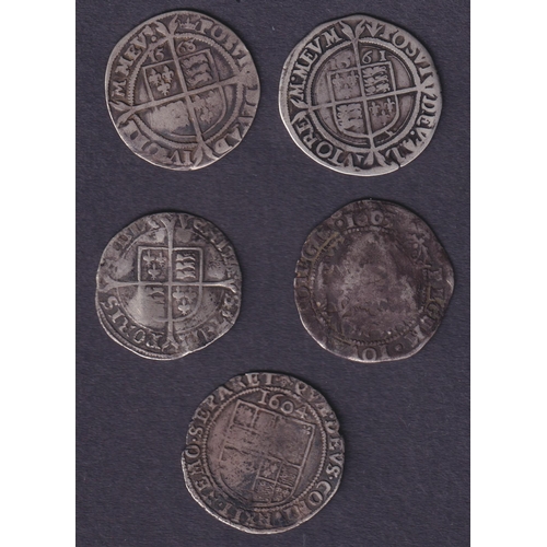 71 - A group of x5 UK silver hammered 6d coins, in poor to good condition, including x3 with legible date... 