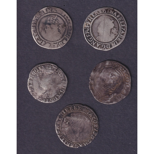 71 - A group of x5 UK silver hammered 6d coins, in poor to good condition, including x3 with legible date... 