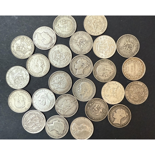 136 - An accumulation of x60+ mainly circulated UK silver Shillings from 1817 to 1946, coins in poor to go... 