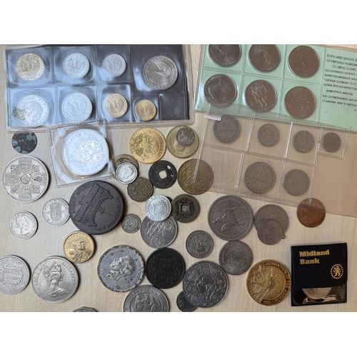 95 - A small accumulation of World coins, mainly 20th Century plus odd tokens, noted Birmingham 1813 3d a... 