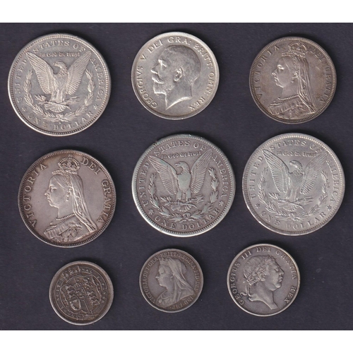 97 - A small collection of World 19th and 20th Century circulated coins on album pages, strength in UK an... 