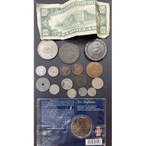 87 - A small accumulation of mainly 20th Century circulated coins and odd banknote, strength in UK and Tu... 