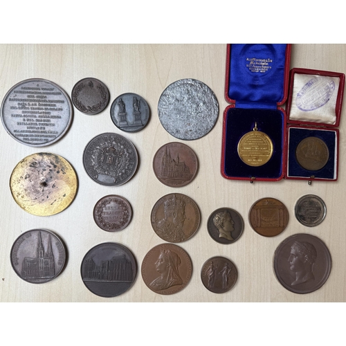 32 - A collection of x19 UK and European 19th & 20th Century Medallions, including Exhibitions, School Ac... 