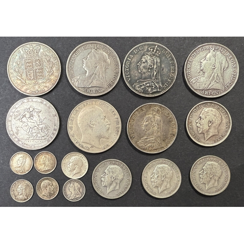 125 - An accumulation of UK circulated 19th and 20th Century silver coins, weight 880g , noted silver Crow... 